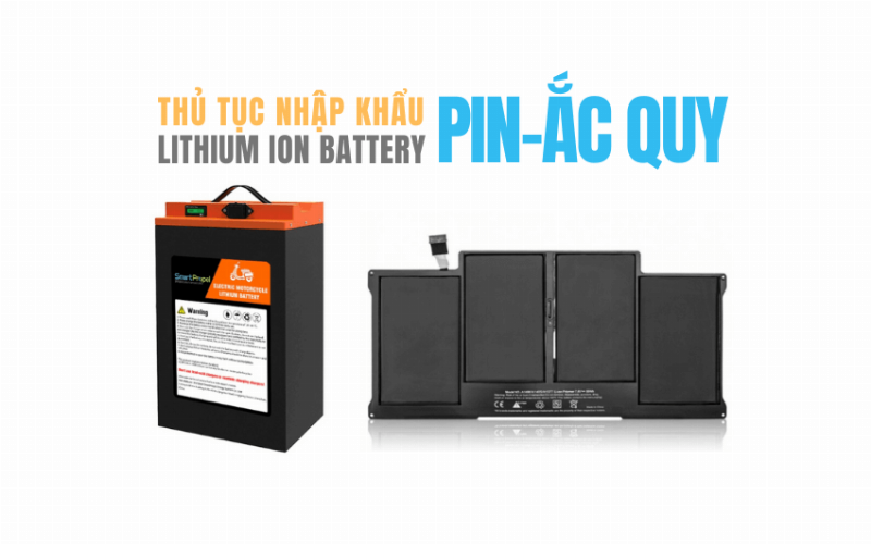 Hình ảnh minh họa cấu trúc hoặc các loại pin (Lithium-ion) được sử dụng trong xe máy điện nhập khẩu, có thể kèm theo hình ảnh bộ sạc hoặc hệ thống quản lý pin (BMS).