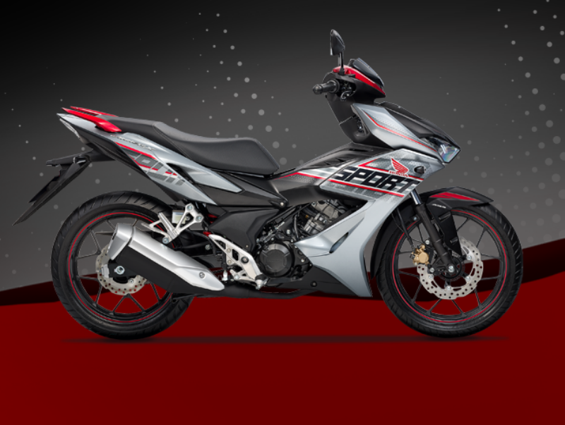 Hình ảnh tổng thể thân xe và thiết kế của Honda Future X FI, tập trung vào đường nét và tem xe đặc trưng, minh họa sự hiện đại và thể thao.