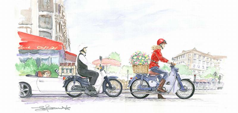 Hinh anh xe cub 82 mau do xanh huyen thoai ben ngoai pho co